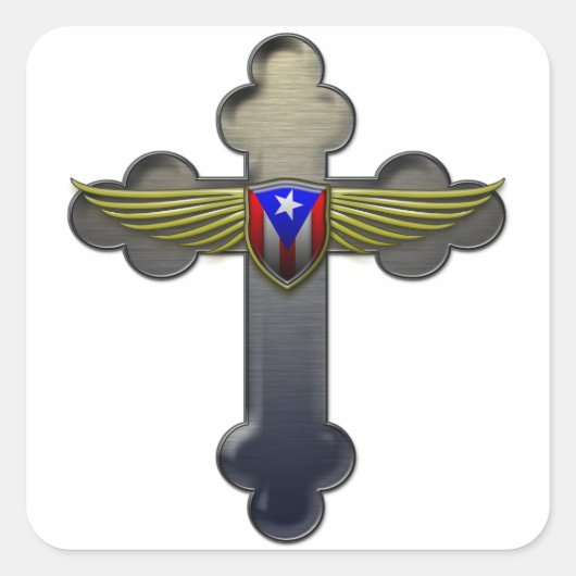 Puerto Rico - Schild und Kreuz Quadratischer Aufkleber (Vorderseite)
