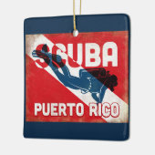 Puerto Rico Scuba Diver - Blue Retro Keramikornament (Links)
