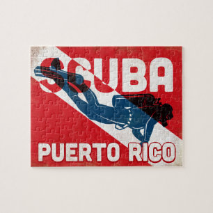 Puerto Rico Scuba Diver - Blue Retro Puzzle