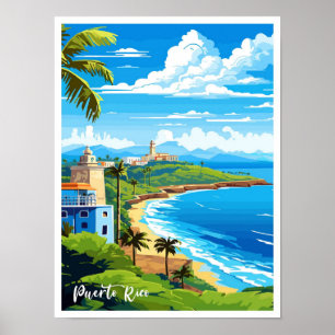 Puerto Rico Strand Kunst Vintage Reiseillustration Poster