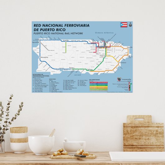 Puerto Rico Tren Nacional Map / National Rail Map Poster (Küche)