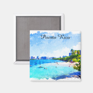 Puerto Rico Tropical Watercolor Malerei Karibik Magnet