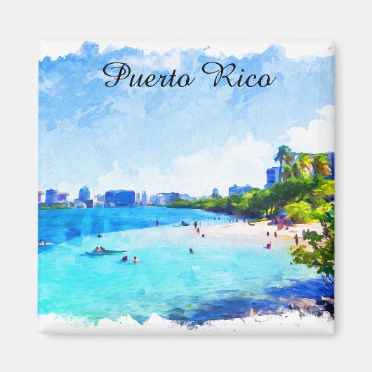 Puerto Rico Tropical Watercolor Malerei Karibik Magnet (Vorne)