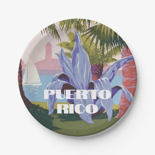 Puerto Rico Vintage Illustration Pappteller (Vorderseite)