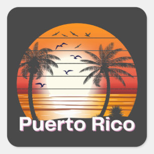 Puerto Rico Vintage Palmen Sommer Strand Quadratischer Aufkleber
