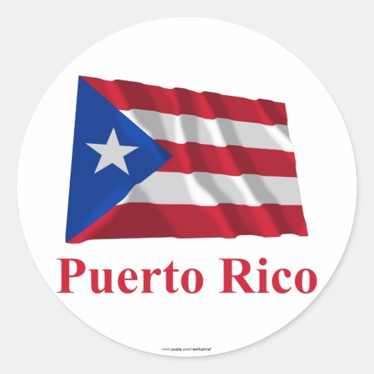 Puerto Rico Waving Flag mit Namen Runder Aufkleber (Vorderseite)