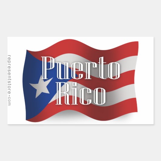 Puerto Rico Waving Flag Rechteckiger Aufkleber (Vorderseite)