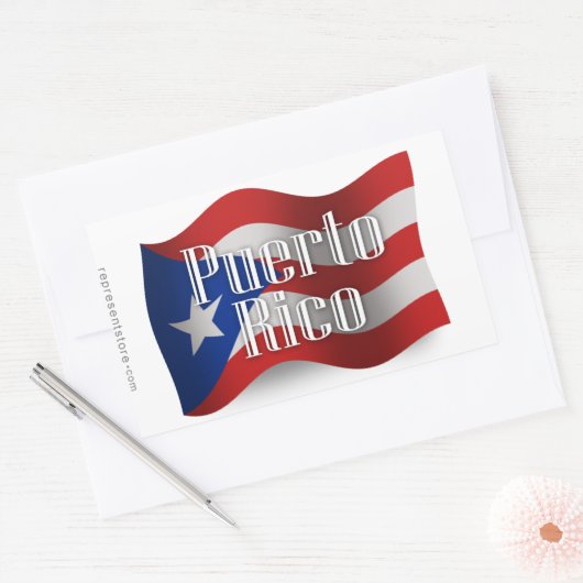 Puerto Rico Waving Flag Rechteckiger Aufkleber (Umschlag)