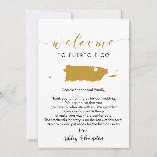 Puerto Rico Wedding Welcome Letter Itinerary (Vorderseite)