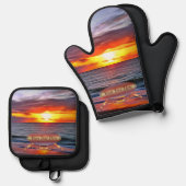 Puerto Sunset 1739 Ofenhandschuh & Topflappen-Set (Vorderseite/Rückseite)