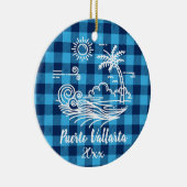 Puerto Vallarta Blue Buffala Karo Keramik Ornament (Rechts)