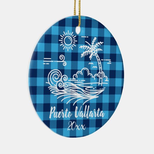 Puerto Vallarta Blue Buffala Karo Keramik Ornament (Rechts)