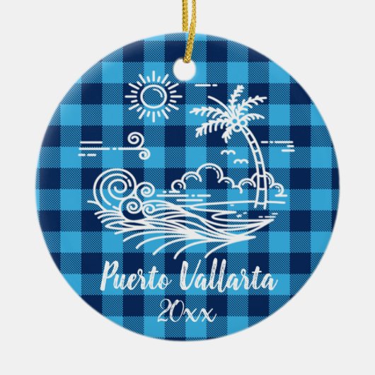 Puerto Vallarta Blue Buffala Karo Keramik Ornament (Vorne)