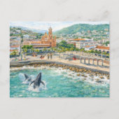 Puerto Vallarta Illustrated Malecón Postkarte (Vorderseite)