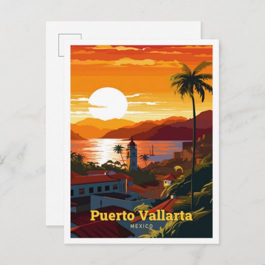 Puerto Vallarta Mexico Art Vintag Postkarte (Vorne/Hinten)