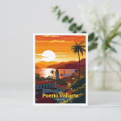 Puerto Vallarta Mexico Art Vintag Postkarte (Stehend Vorderseite)