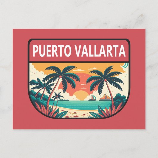 Puerto Vallarta Mexico Retro Emblem Postkarte (Vorderseite)