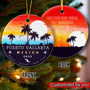 Puerto Vallarta Mexico Retro-Sonnenuntergang-Souve Keramik Ornament