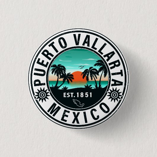 Puerto Vallarta Mexico Retro Sunset Souvenirs 60er Button (Vorderseite)