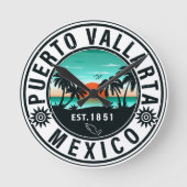 Puerto Vallarta Mexico Retro Sunset Souvenirs 60er Runde Wanduhr (Vorderseite)