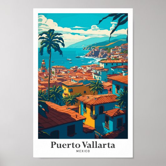 Puerto Vallarta Mexico Vintage Reise Illustration Poster (Vorne)