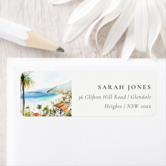 Puerto Vallarta Mexico Watercolor Scape Address (Insitu)