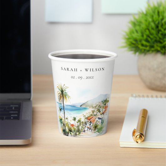 Puerto Vallarta Mexico Watercolor Scape Wedding Pappbecher (InSitu)