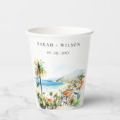 Puerto Vallarta Mexico Watercolor Scape Wedding Pappbecher (Vorderseite)
