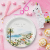 Puerto Vallarta Mexico Watercolor scape Wedding Pappteller (Party)