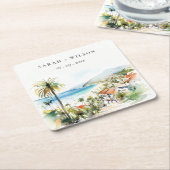 Puerto Vallarta Mexico Watercolor scape Wedding Rechteckiger Pappuntersetzer (angewinkelt)