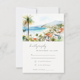 Puerto Vallarta Mexico Watercolor Scape Wedding RSVP Karte