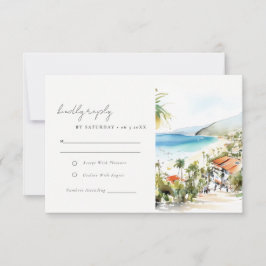 Puerto Vallarta Mexico Watercolor Scape Wedding RSVP Karte