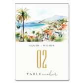 Puerto Vallarta Mexico Watercolor scape Wedding Tischnummer (Rückseite)