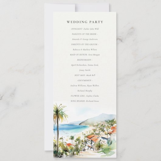 Puerto Vallarta Mexico Watercolor Wedding Program Einladung (Rückseite)