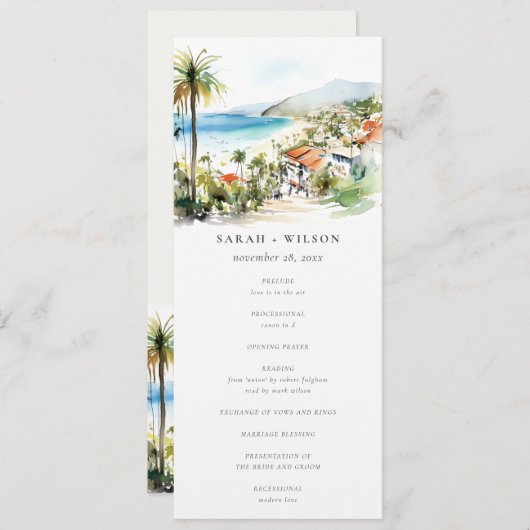 Puerto Vallarta Mexico Watercolor Wedding Program Einladung (Vorne/Hinten)