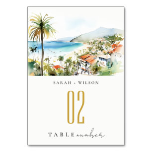Puerto Vallarta Mexiko Aquarell-Landschaft Hochzei Tischnummer