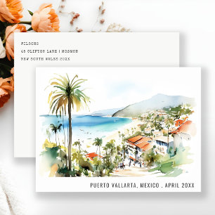 Puerto Vallarta Mexiko Aquarell Landschaft Reise Feiertagspostkarte