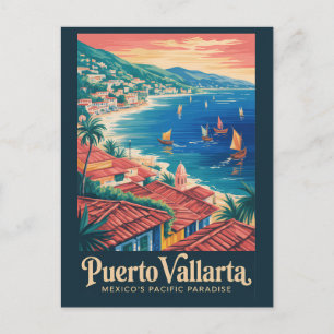 Puerto Vallarta Mexiko Strand Illustration Reise Postkarte