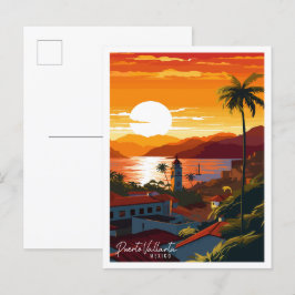 Puerto Vallarta Mexiko Vintage Illustration Postkarte