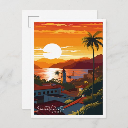 Puerto Vallarta Mexiko Vintage Illustration Postkarte (Vorne/Hinten)