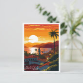 Puerto Vallarta Mexiko Vintage Illustration Postkarte (Stehend Vorderseite)