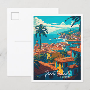 Puerto Vallarta Mexiko Vintage Illustration Postkarte