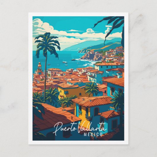 Puerto Vallarta Mexiko Vintage Illustration Postkarte (Vorderseite)