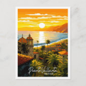 Puerto Vallarta Mexiko Vintage Illustration Postkarte (Vorderseite)