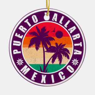 Puerto Vallarta Palm Tree Retro 80er Mexican Playa Keramik Ornament