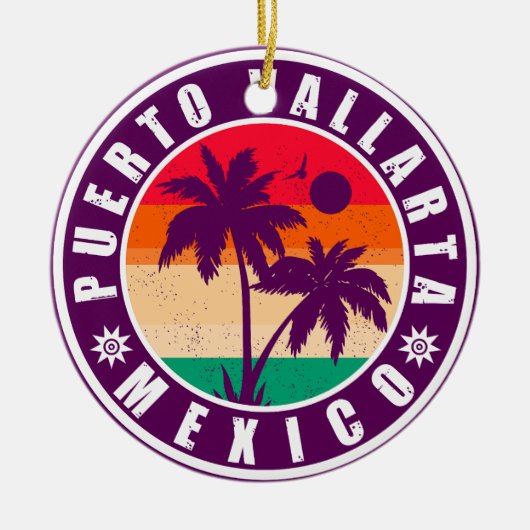 Puerto Vallarta Palm Tree Retro 80er Mexican Playa Keramik Ornament (Vorne)