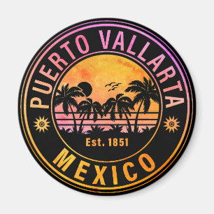 Puerto Vallarta Palm Tree Retro 80er Mexican Playa Magnet