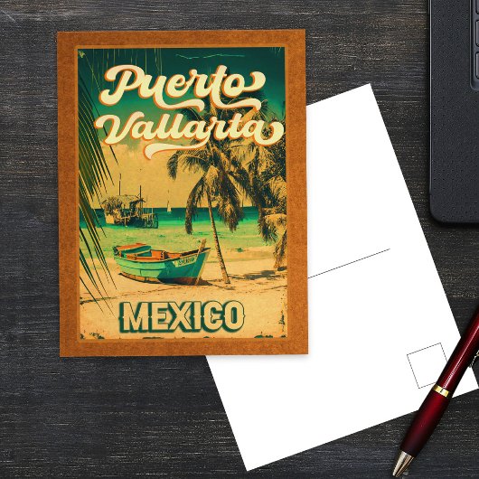 Puerto Vallarta Palm Tree Retro 80er Mexican Playa Postkarte