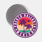 Puerto Vallarta Palm Tree Retro Souvenir 80er Magnet (Vorderseite/Rückseite)