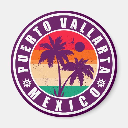 Puerto Vallarta Palm Tree Retro Souvenir 80er Magnet (Vorne)